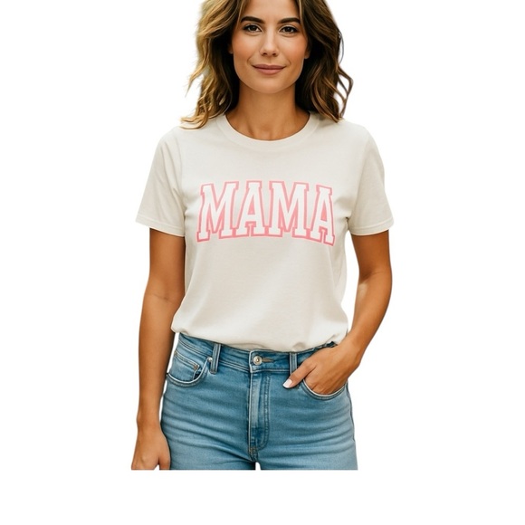 MAMA T-Shirt | Gildan Softstyle Women’s Fit | Size L | White with Pink Text | - Picture 1 of 5
